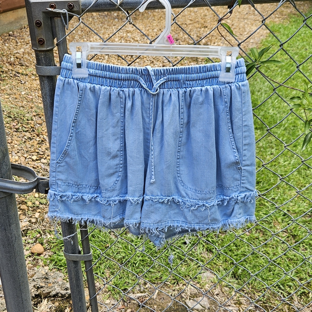 Women's Easel Light Blue Soft Denim Shorts with Elastic Waistband Size Small